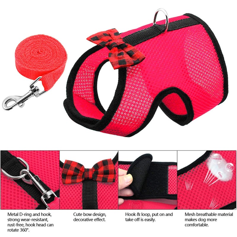 Rypet Small Animal Harness and Leash - Soft Mesh Pet Harness with Safe Bell, No Pull Comfort Padded Vest for Small Pet Red - Image 3
